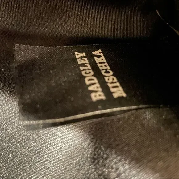 Badgley Mischka Metal Fringe Purse Black With Long Silver Chain - Picture 10 of 15